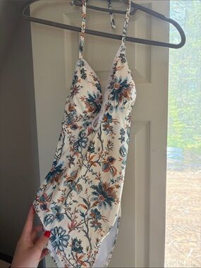 Cupshe White One-Piece Swimsuit with Blue & Orange Floral Print